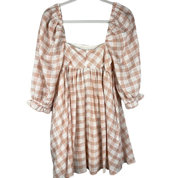 Gypsy Rose Pink & White Gingham Babydoll Dress Puffed Sleeves Pockets Size Small - Picture 6 of 10